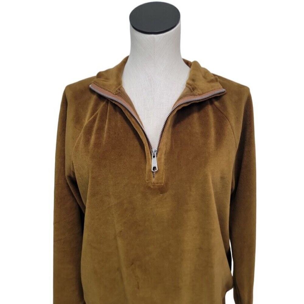Madewell MWL Velour Velvet Half-Zip Sweatshirt Dried Cedar Brown Size Small - Picture 4 of 8